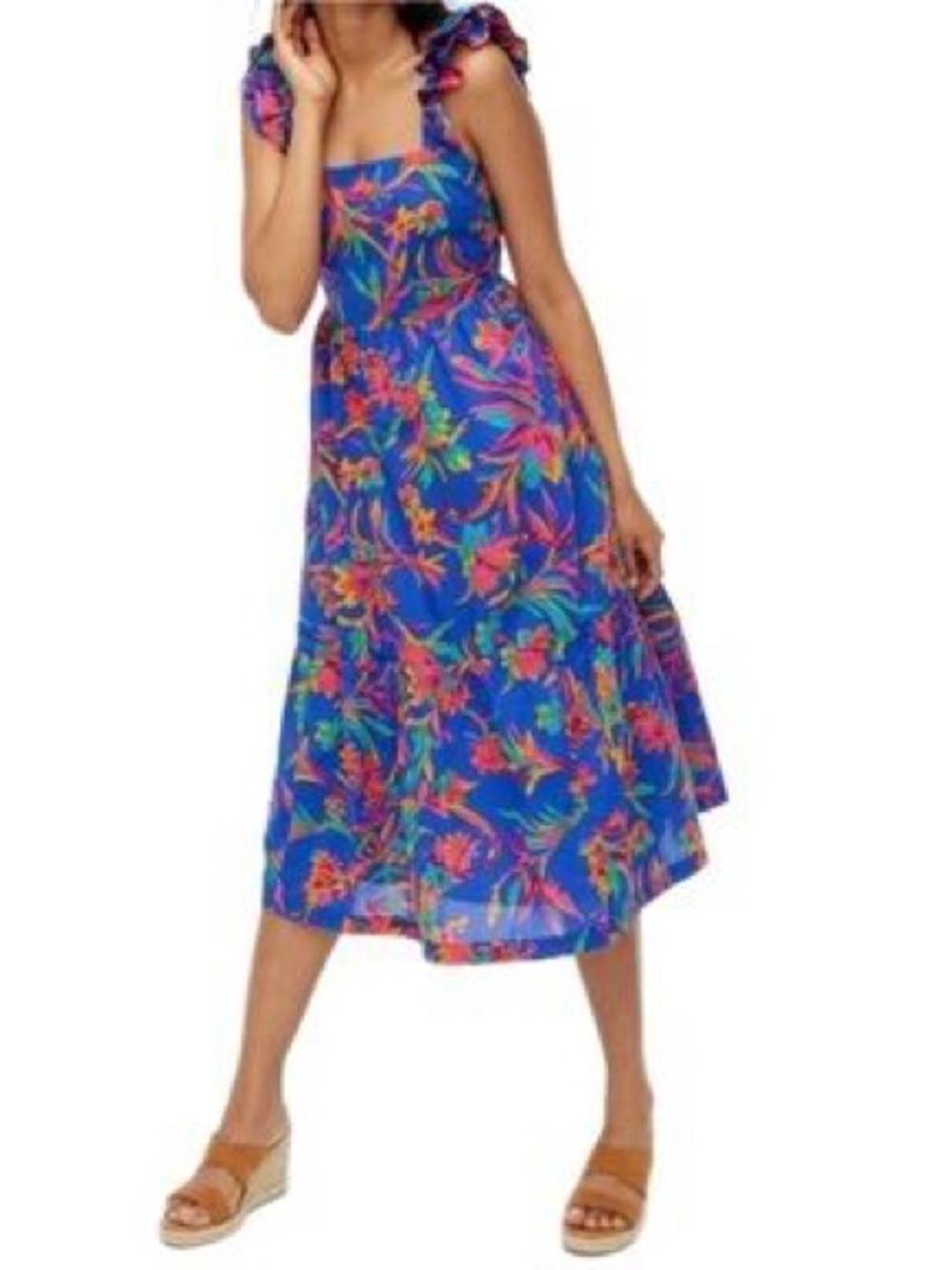 NWT $128 J. Crew Floral Midi Ruffle Dress Blue multi sz 00 - Picture 2 of 9
